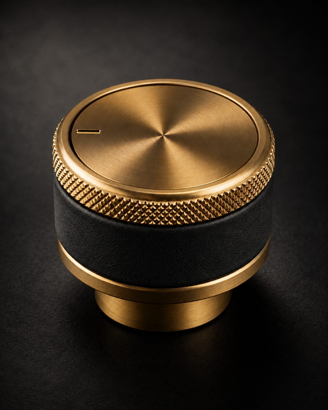 Cool-touch overmold grip with knurled brass bezel